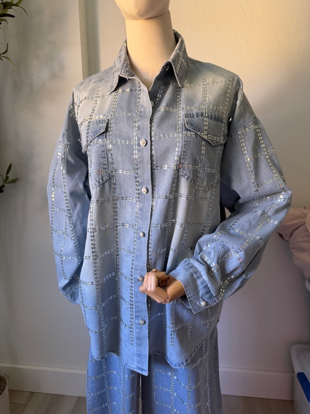 Light Blue Embellished Denim Set